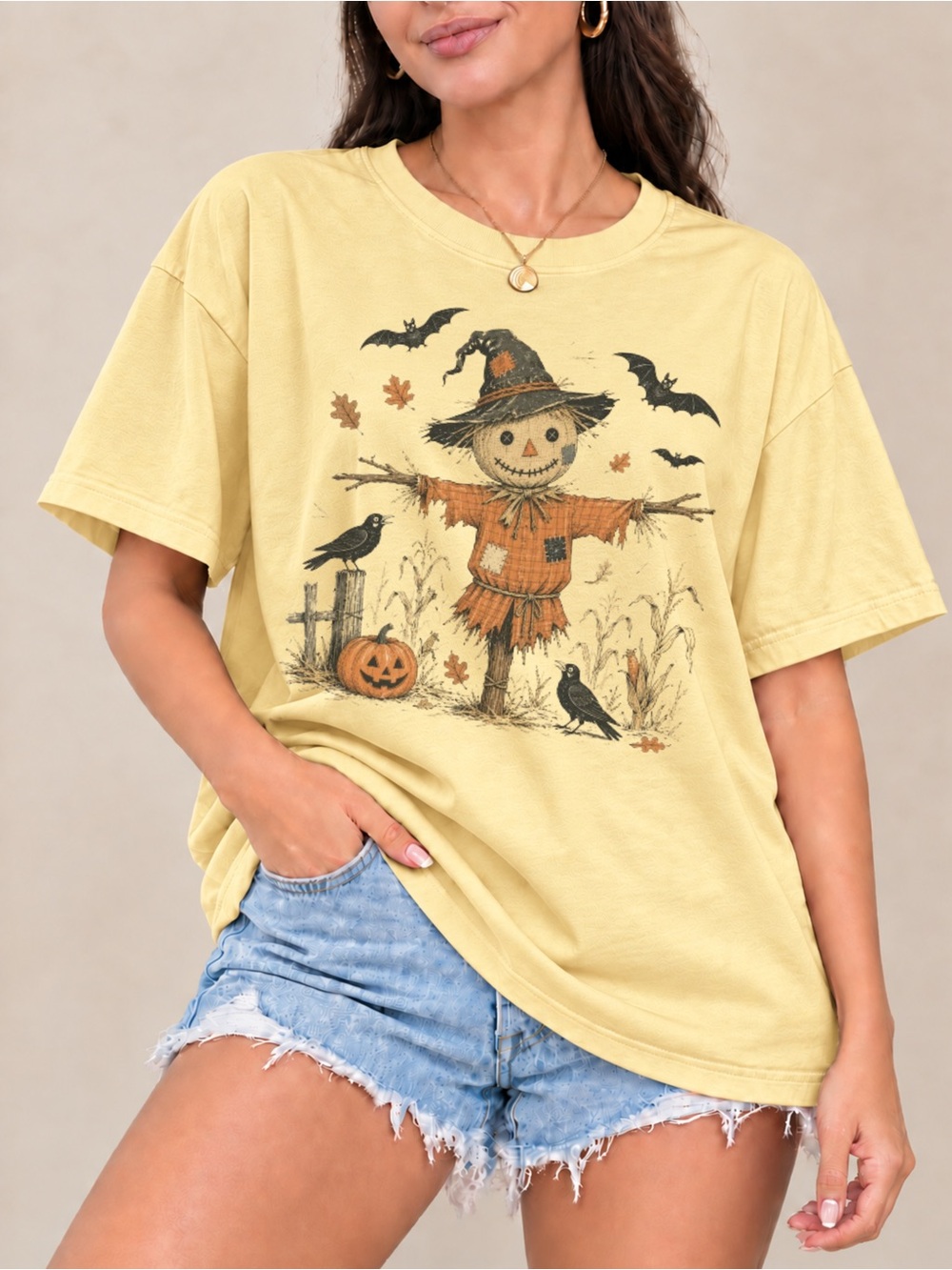 Scarecrow Halloween Graphic Unisex T-shirt Pumpkin Spooky Autumn Tee